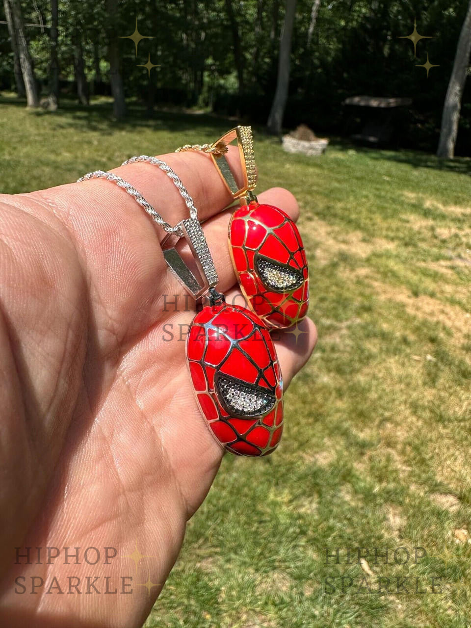 Moissanite Spider-Man Mask Pendant - 14k Gold Vermeil & 925 Silver