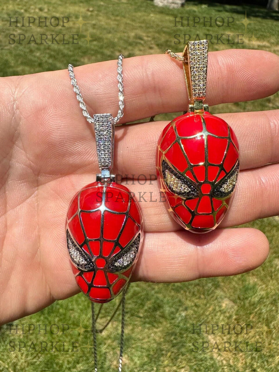 Moissanite Spider-Man Mask Pendant - 14k Gold Vermeil & 925 Silver