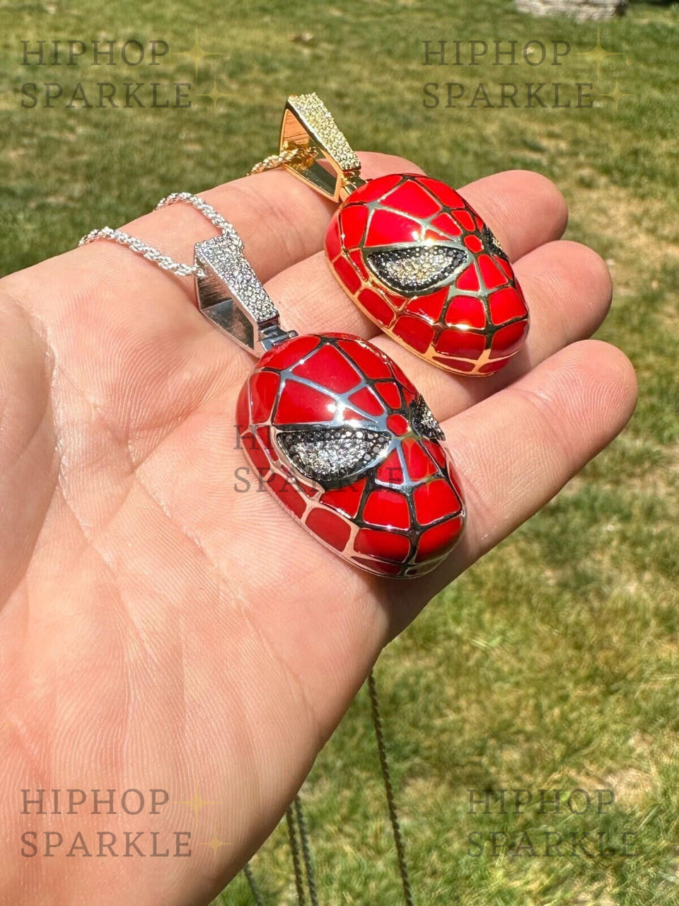 Moissanite Spider-Man Mask Pendant - 14k Gold Vermeil & 925 Silver