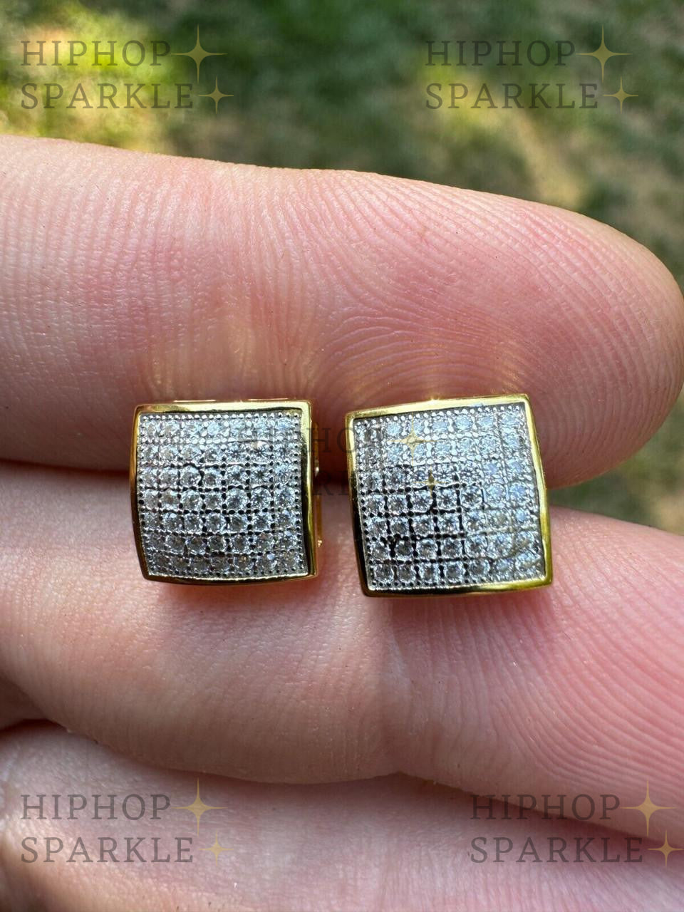 Moissanite Square Dome Hip Hop Earrings - 14k Gold Vermeil & 925 Silver