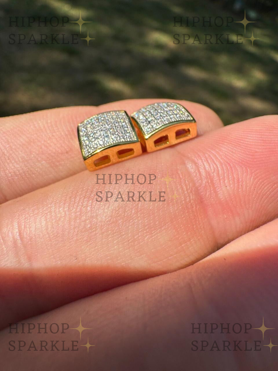 Moissanite Square Dome Hip Hop Earrings - 14k Gold Vermeil & 925 Silver