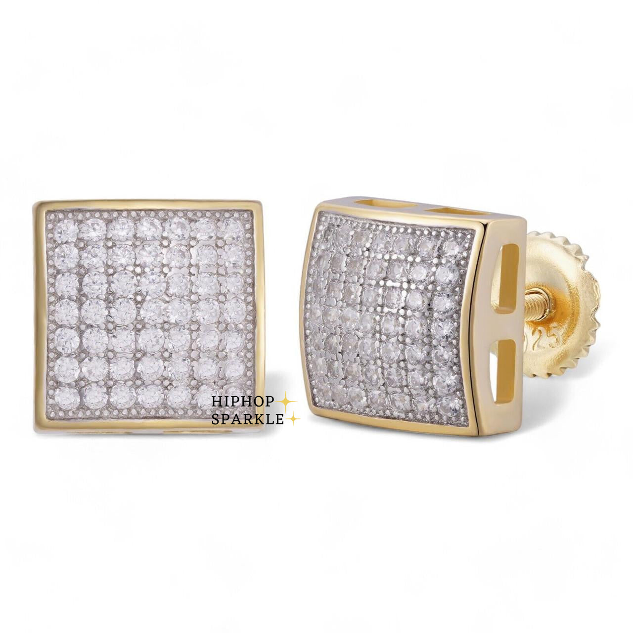 Moissanite Square Dome Hip Hop Earrings - 14k Gold Vermeil & 925 Silver