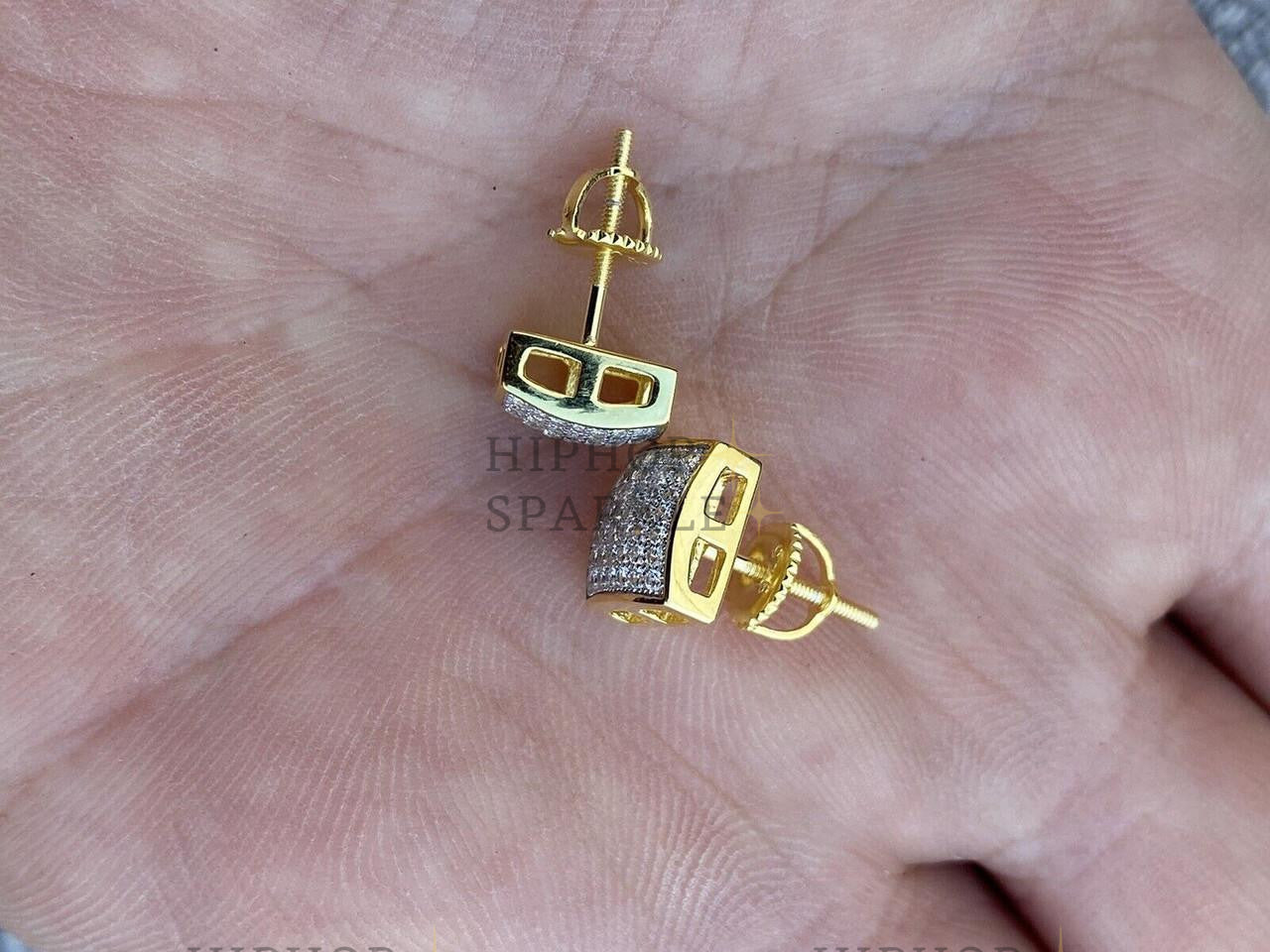 Moissanite Square Dome Hip Hop Earrings - 14k Gold Vermeil & 925 Silver