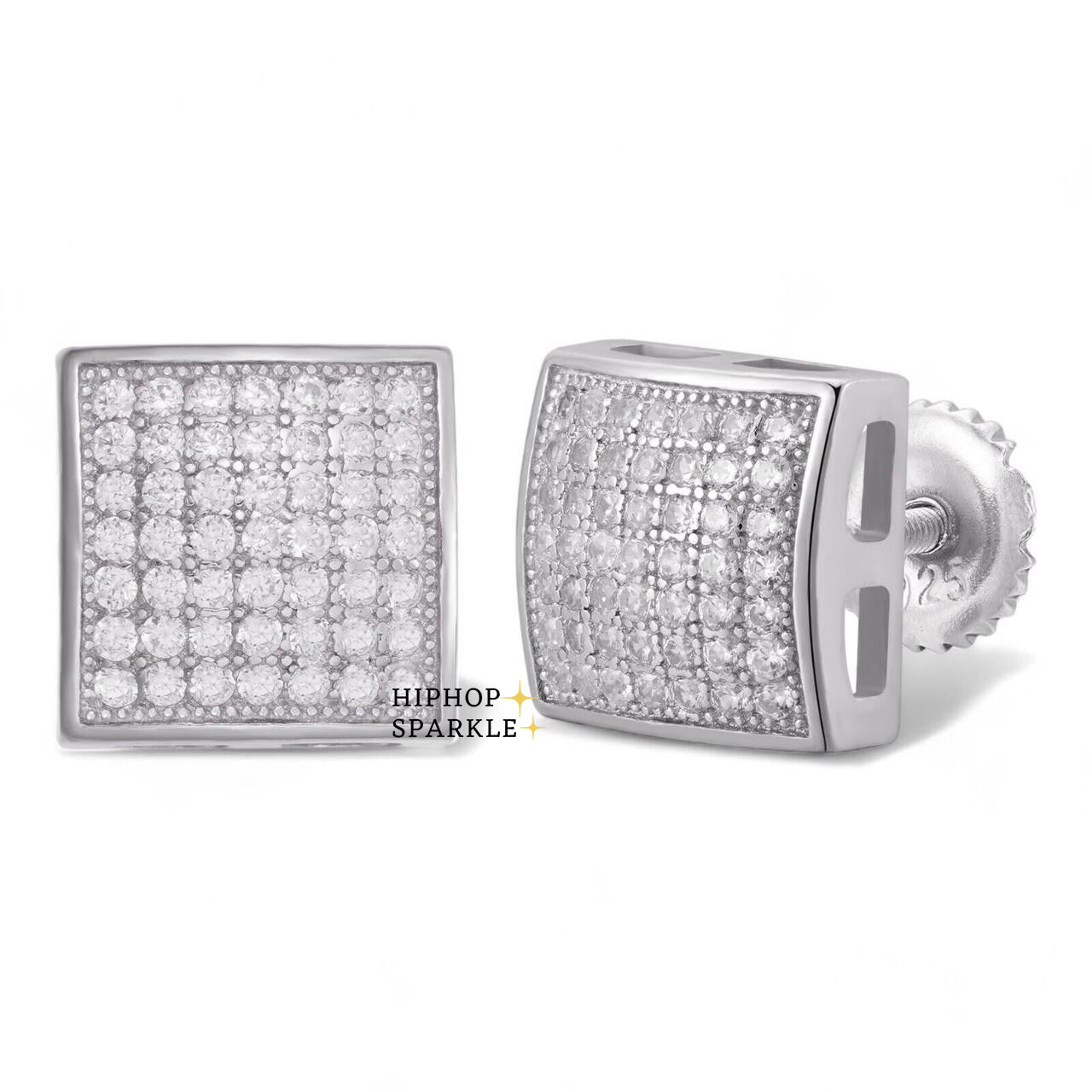 Moissanite Square Dome Hip Hop Earrings - 925 Silve