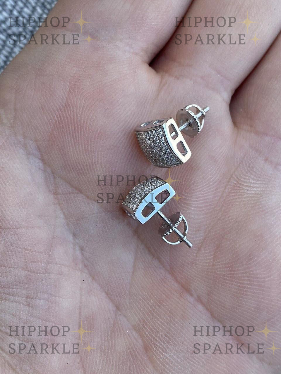 Moissanite Square Dome Hip Hop Earrings - 925 Silve