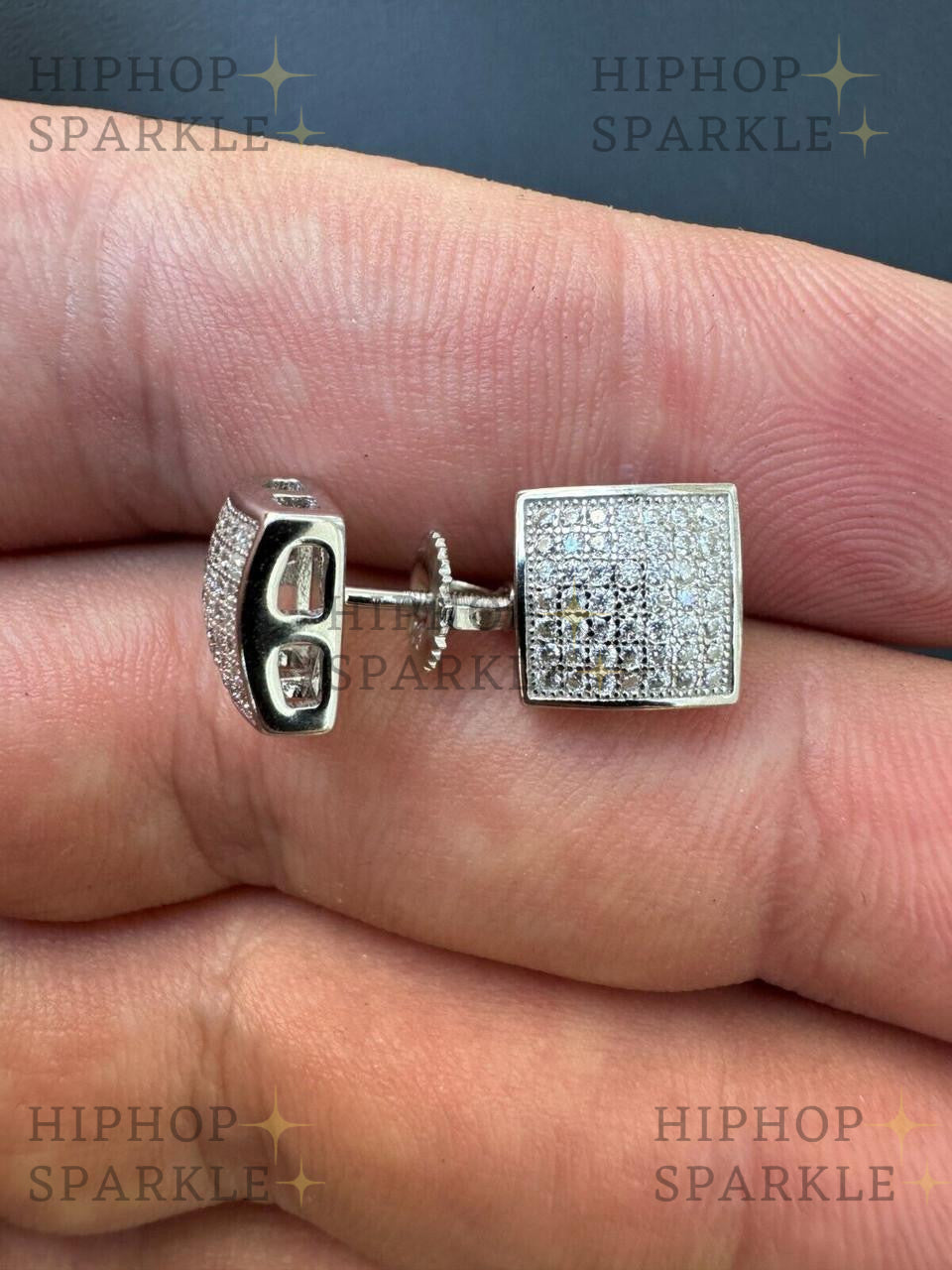 Moissanite Square Dome Hip Hop Earrings - 925 Silve