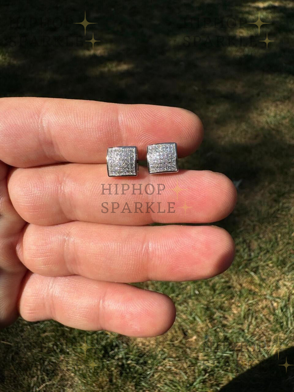 Moissanite Square Dome Hip Hop Earrings - 925 Silve