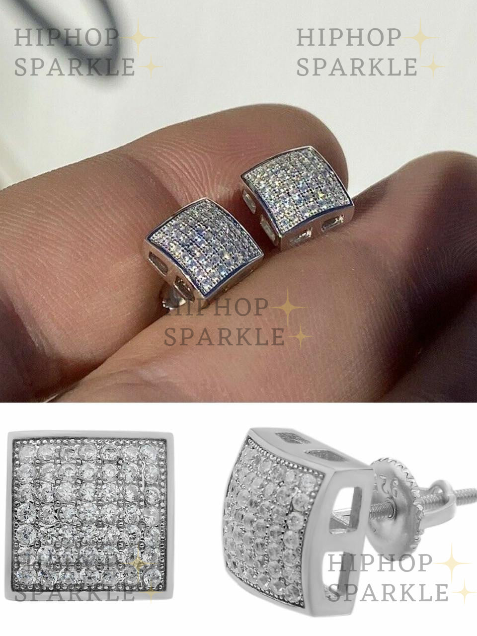 Moissanite Square Dome Hip Hop Earrings - 925 Silve