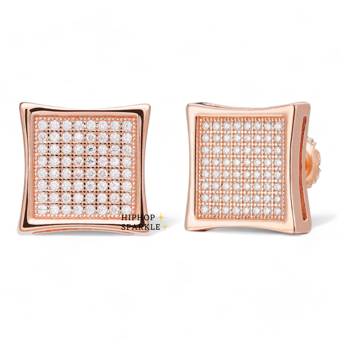 Moissanite Everyday Classic Square Iced Out Earrings - 14k Rose Gold & 925 Silver