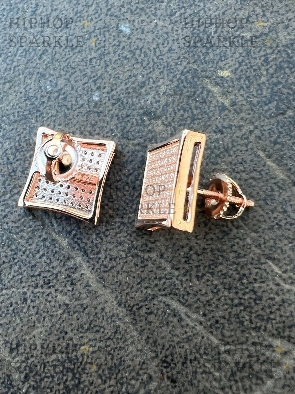 Moissanite Everyday Classic Square Iced Out Earrings - 14k Rose Gold & 925 Silver