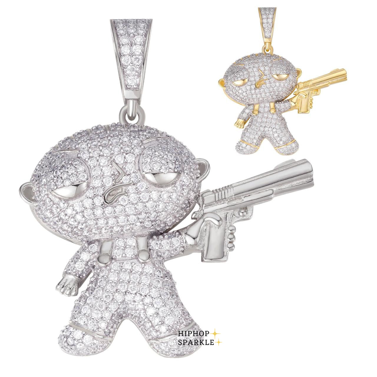 Moissanite Stewie Griffin Family Guy Pendant - 14k Gold Vermeil or 925 Silver