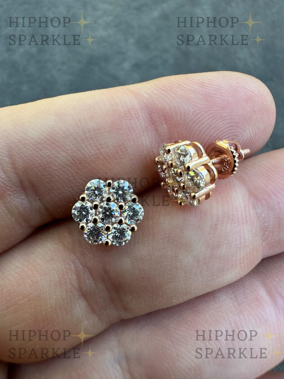 Moissanite Cluster Iced Out Honeycomb Earrings - 14k Rose Gold Vermeil & 925 Silver, 6mm-11mm