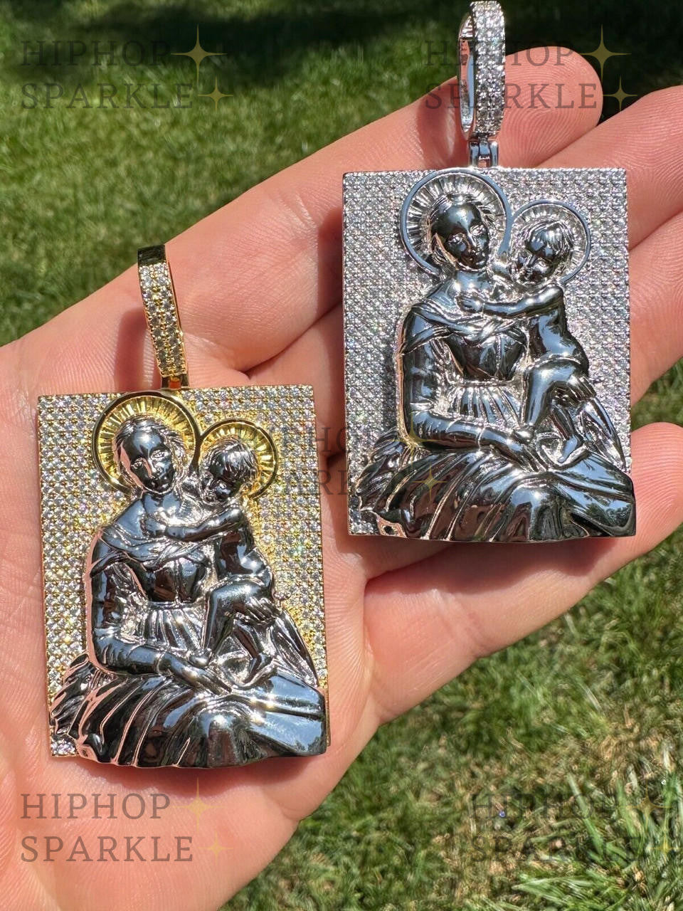 Moissanite Virgin Mary Pendant - 14k Yellow Gold Vermeil & 925 Silver