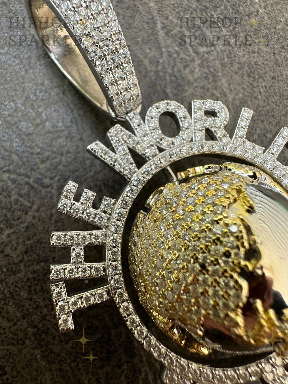 Moissanite World Is Mine Spinning Globe Hip Hop Pendant - 14k Yellow Gold Vermeil & 925 Silver