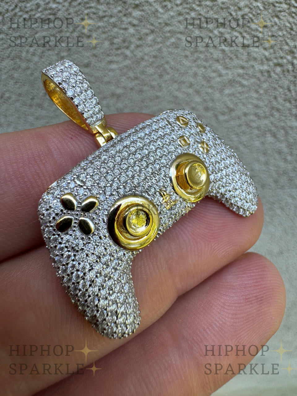 Moissanite Iced Out PlayStation PS5 Controller Pendant - 14k Gold Vermeil & 925 Silver