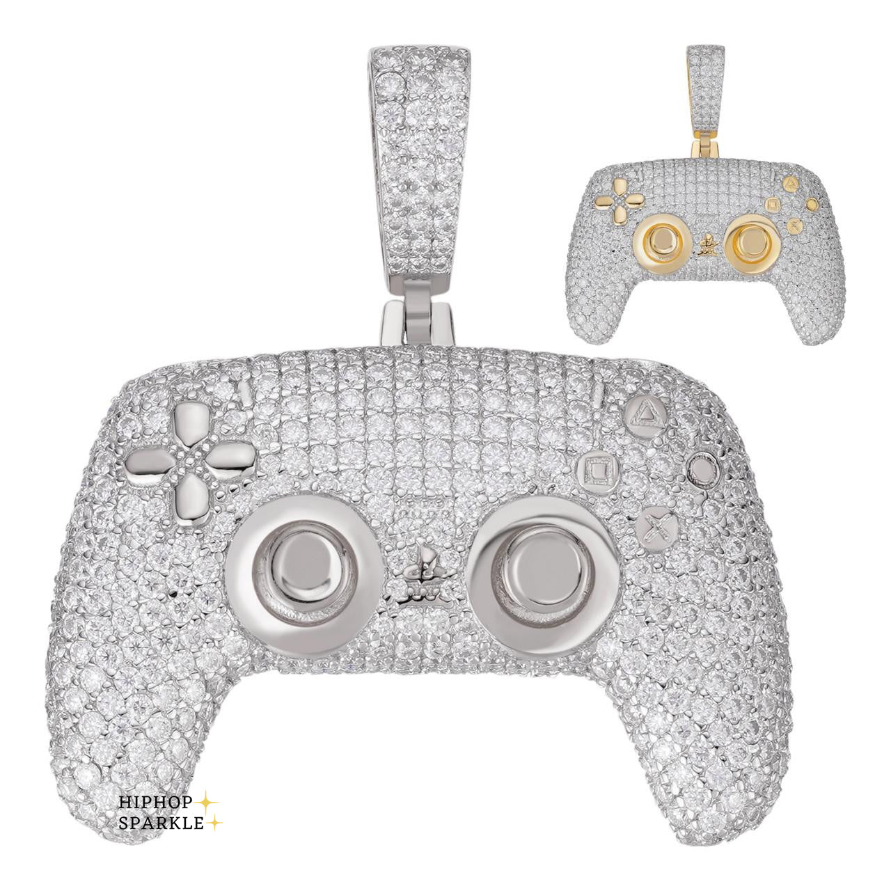 Moissanite Iced Out PlayStation PS5 Controller Pendant - 14k Gold Vermeil & 925 Silver