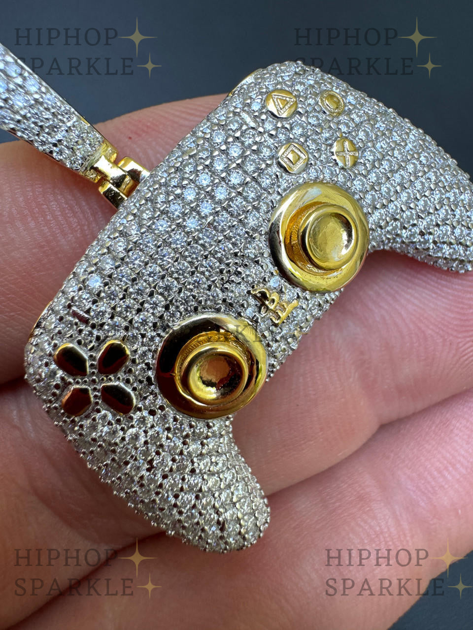 Moissanite Iced Out PlayStation PS5 Controller Pendant - 14k Gold Vermeil & 925 Silver