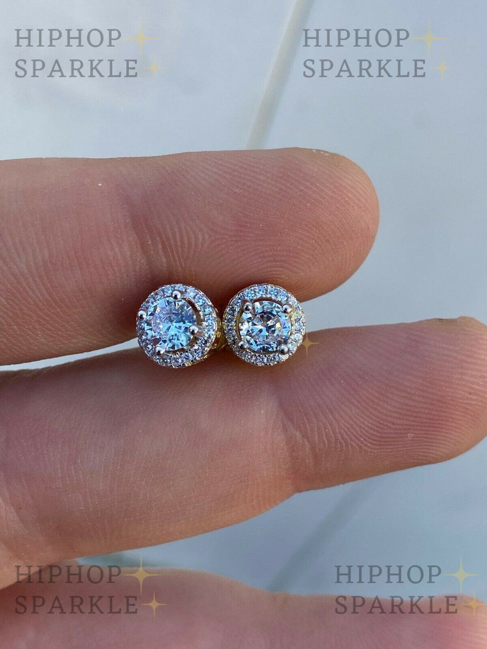 Moissanite Halo Stud Iced Out Earrings - 14k Gold Vermeil & 925 Silver, 8mm