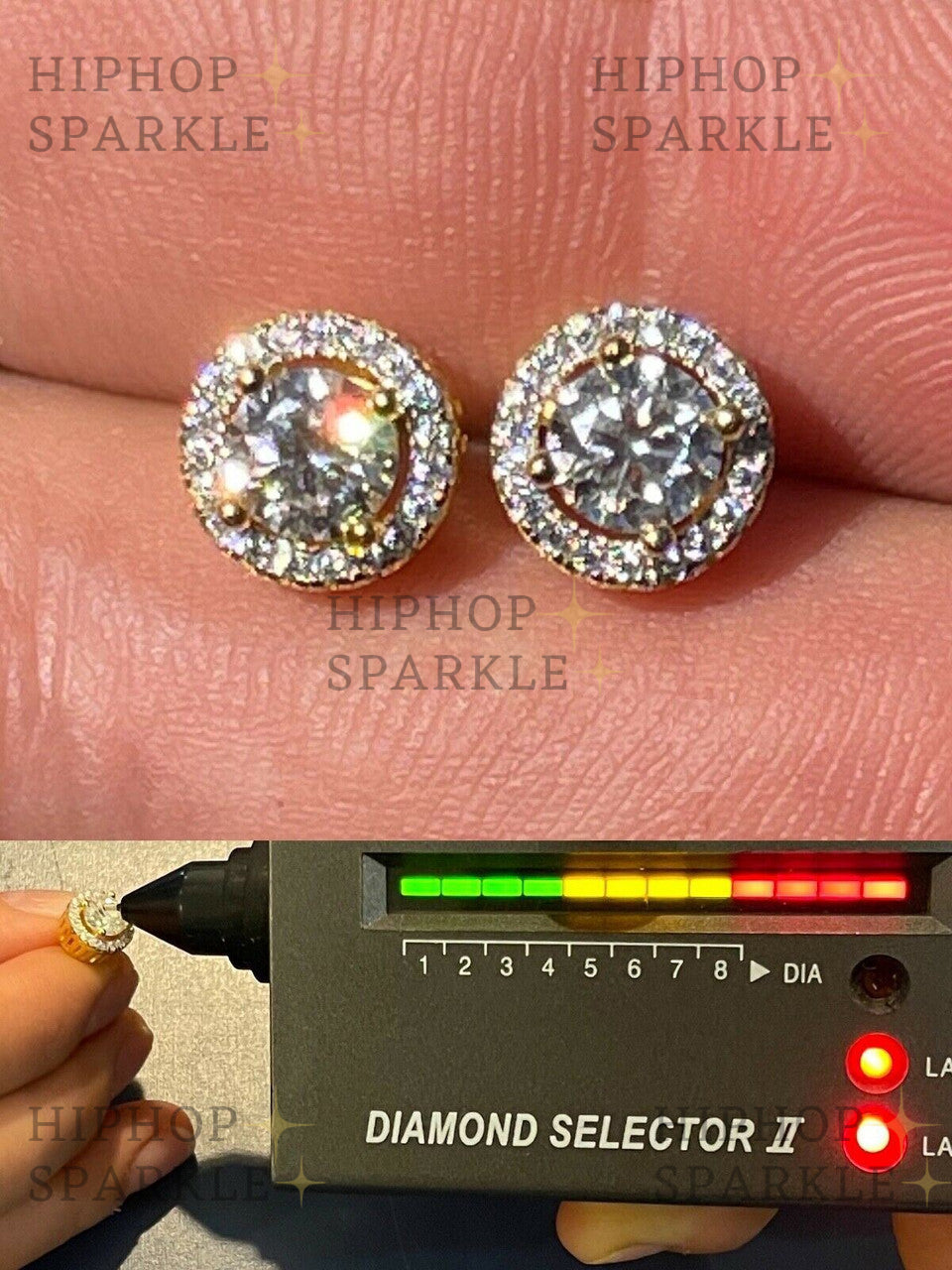 Moissanite Halo Stud Iced Out Earrings - 14k Gold Vermeil & 925 Silver, 8mm