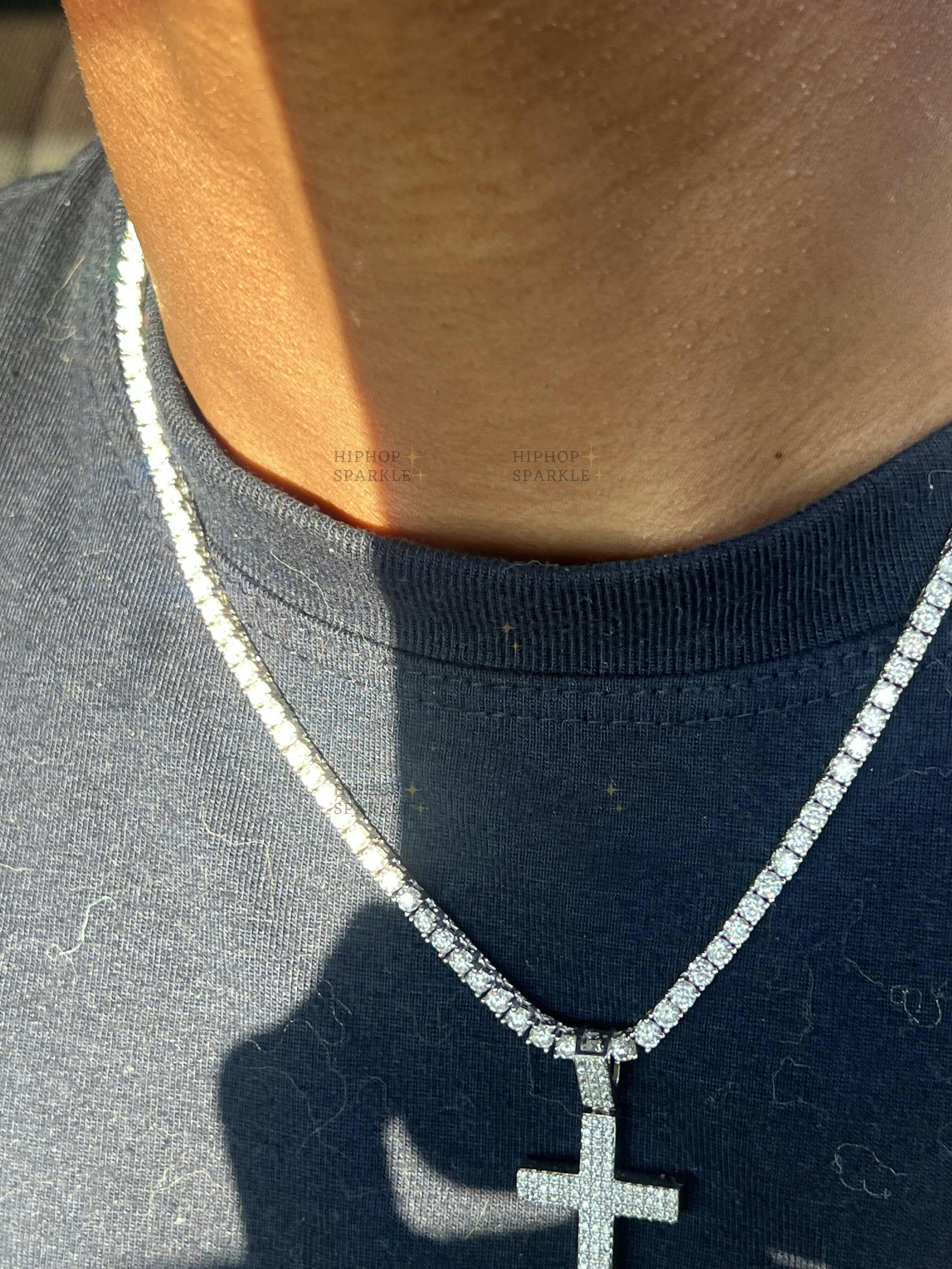 Real 3mm Moissanite Tennis Chain Necklace - VVS D Color - Passes Diamond Tester