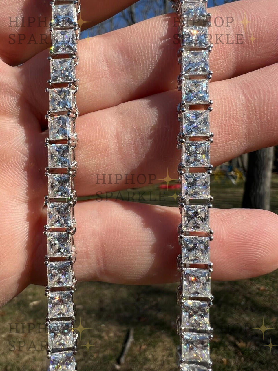 Real 5mm Moissanite Princess Cut Square Tennis Chain Necklace - Pass Diamond Tester