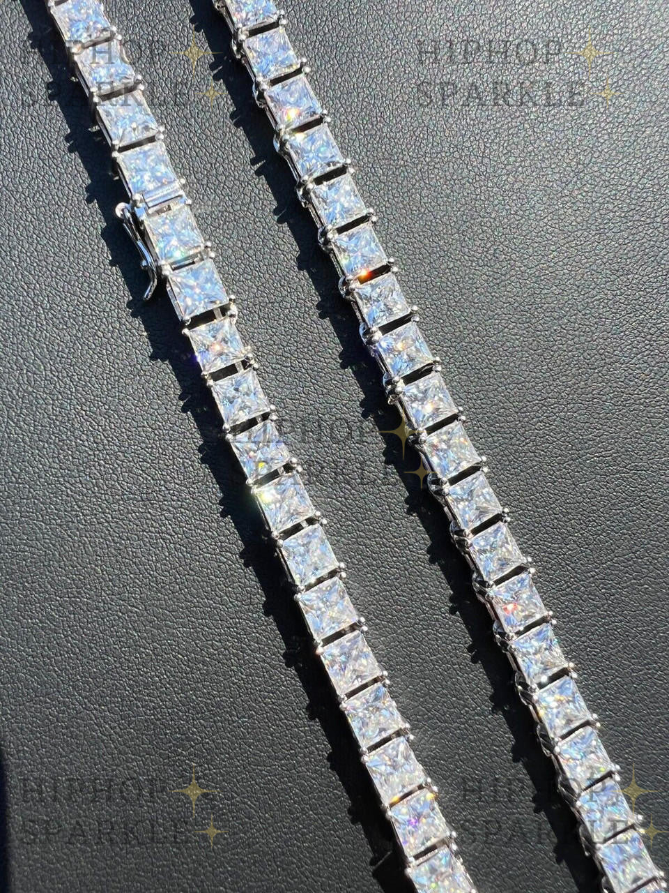 Real 5mm Moissanite Princess Cut Square Tennis Chain Necklace - Pass Diamond Tester