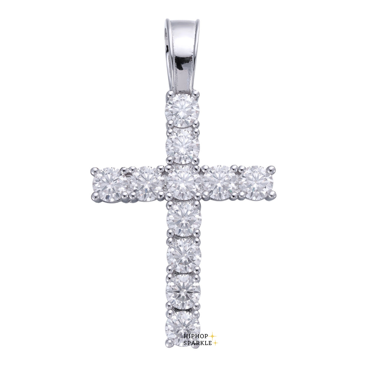 Glamorous Moissanite Tennis Cross Pendant – 925 Silver, Multiple Sizes (0.75"-2.25")