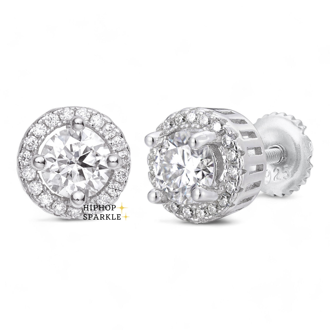 Moissanite Halo Stud Iced Out Earrings - 925 Silver