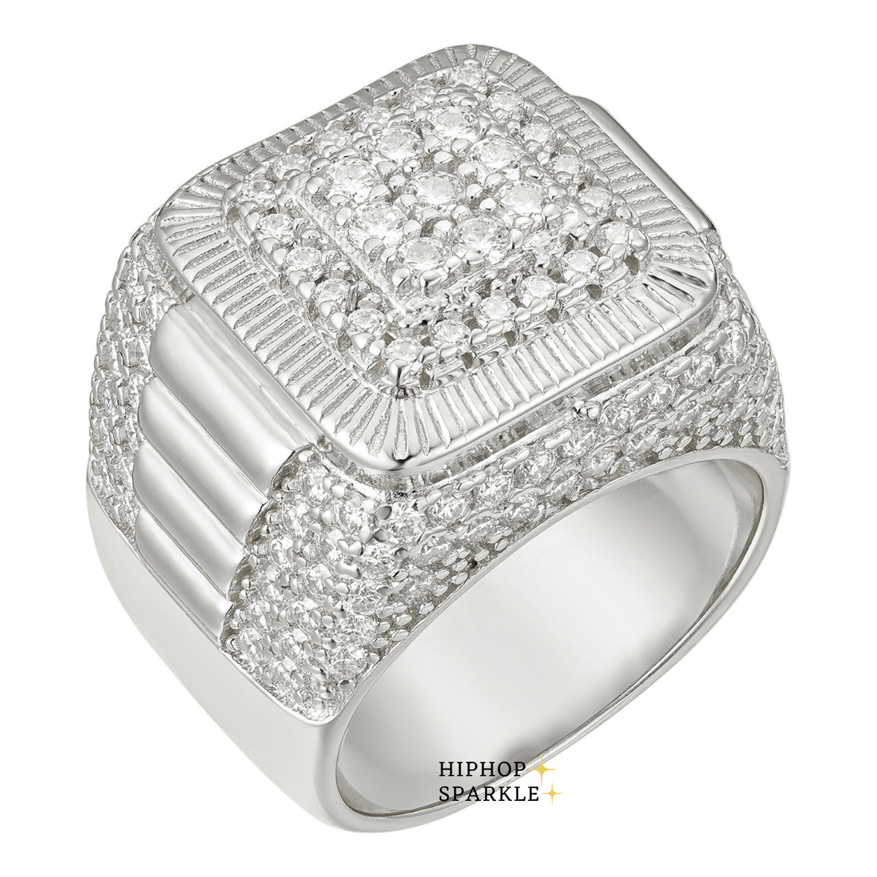 Moissanite Massive Square Iced Ring – 925 Silver