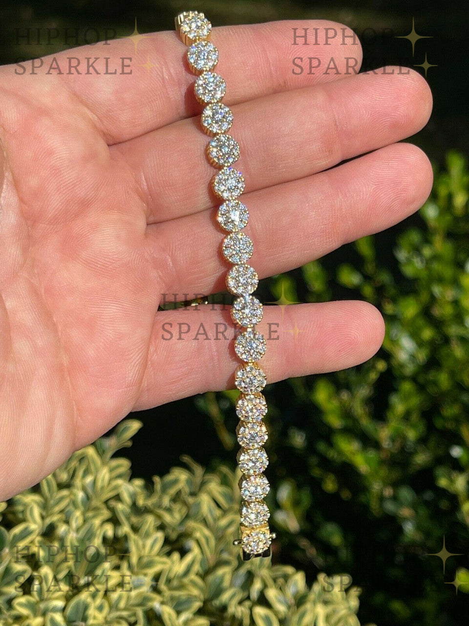 Real 9.5CT MOISSANITE 14k Gold Vermeil Iced Flooded Out Cluster Tennis Bracelet