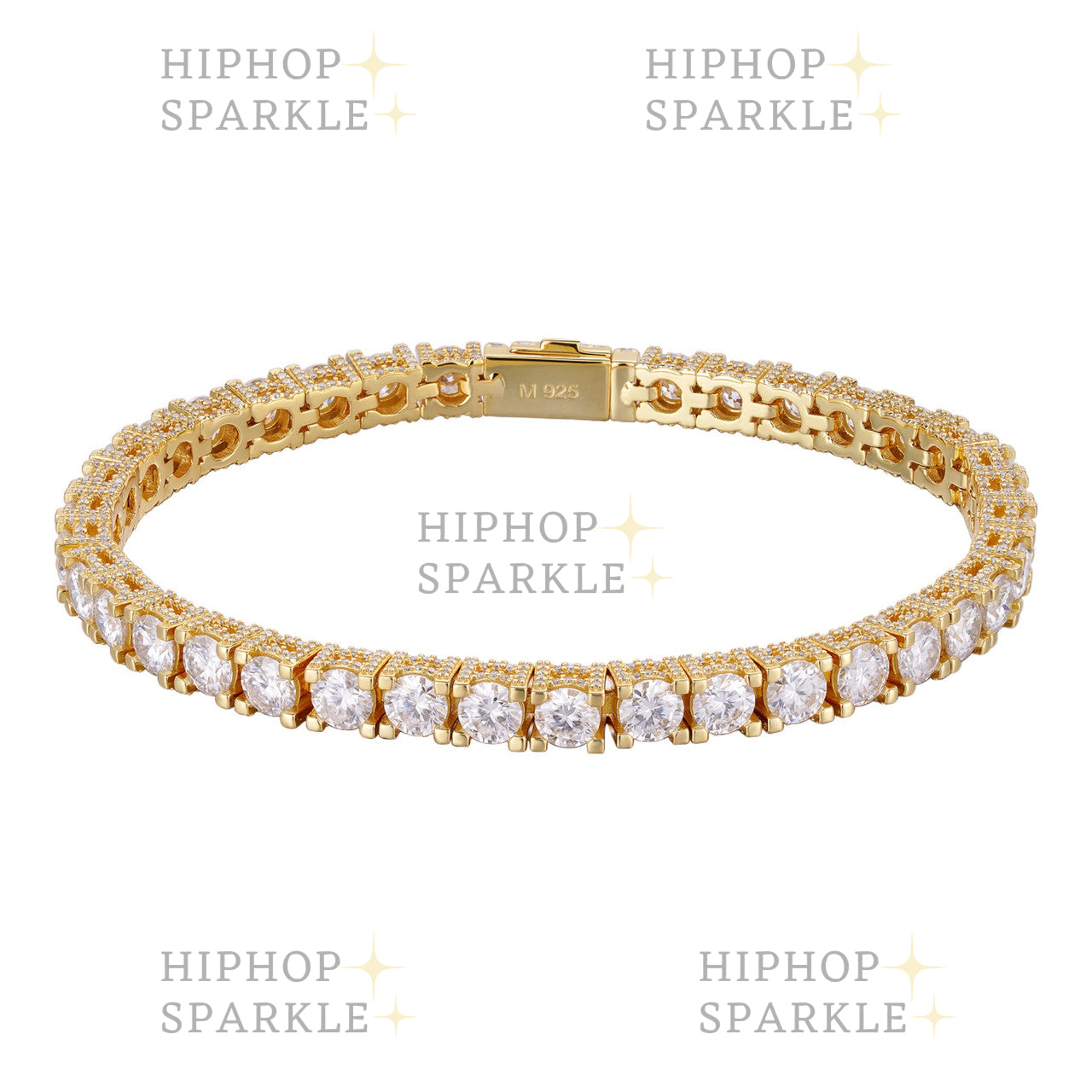 MOISSANITE Reinvented Tennis Bracelet Iced Out On All Sides - 14k Gold Vermeil 925 Silver - 5mm