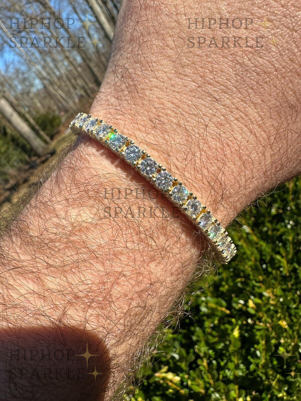 MOISSANITE Reinvented Tennis Bracelet Iced Out On All Sides - 14k Gold Vermeil 925 Silver - 5mm