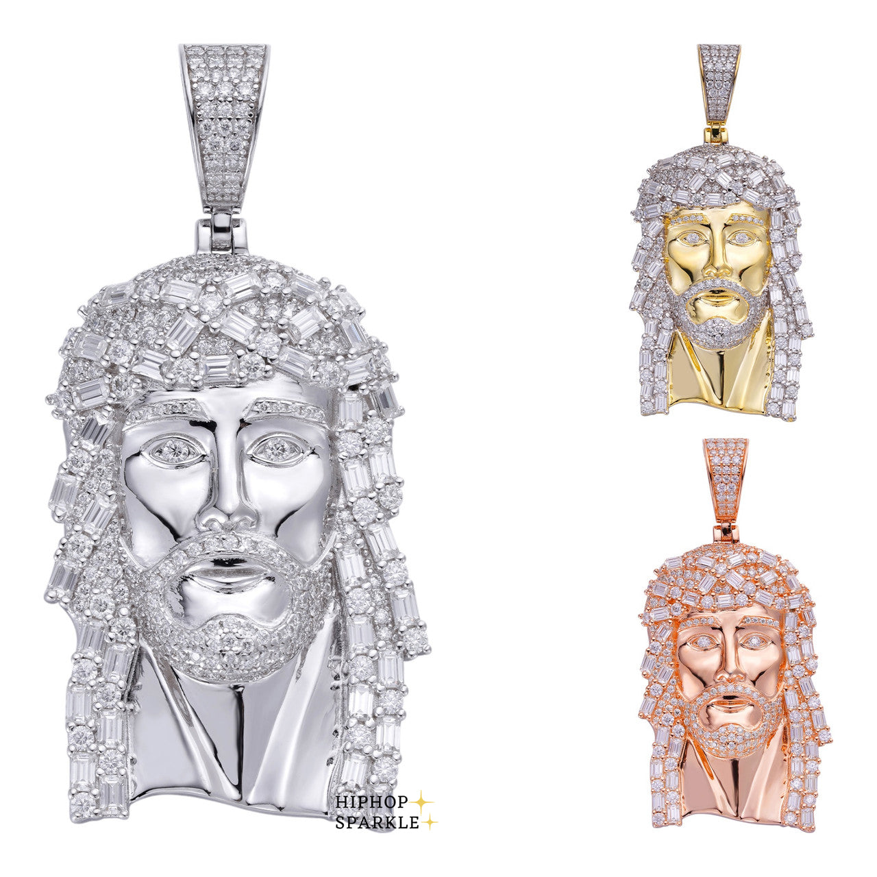 Moissanite Miami Iced Out Baguette Jesus Pendant - 14k Yellow/Rose Gold Vermeil & 925 Silver