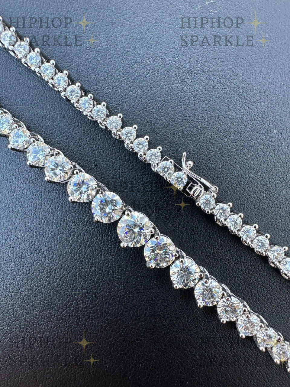 Real Iced Moissanite Riviera 3-7mm Graduated Tennis Chain Necklace - VVS D Color