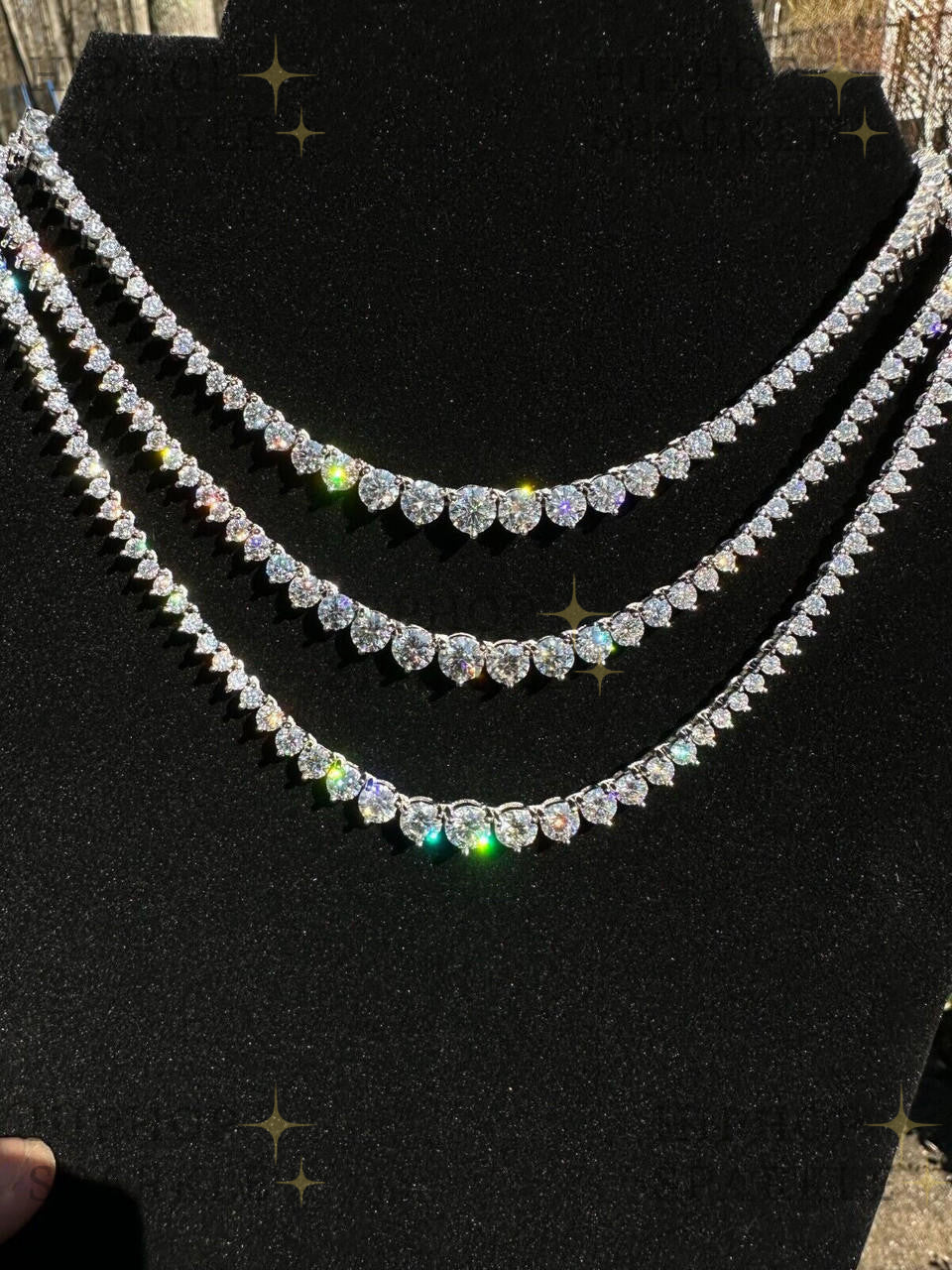 Real Iced Moissanite Riviera 3-7mm Graduated Tennis Chain Necklace - VVS D Color