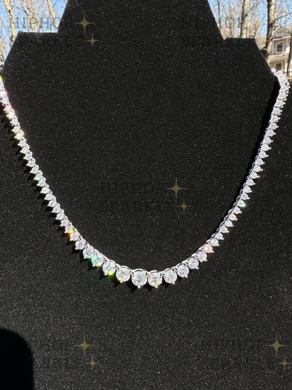 Real Iced Moissanite Riviera 3-7mm Graduated Tennis Chain Necklace - VVS D Color