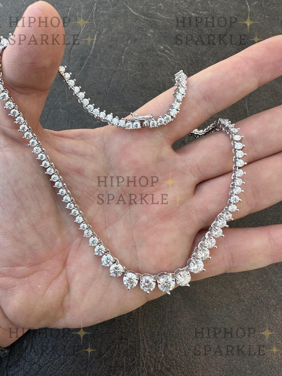 Real Iced Moissanite Riviera 3-7mm Graduated Tennis Chain Necklace - VVS D Color