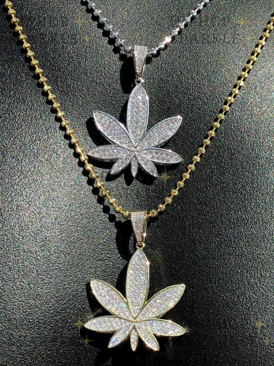 Moissanite Marijuana Weed Pot Iced Out Pendant - 14k Gold Vermeil or 925 Silver