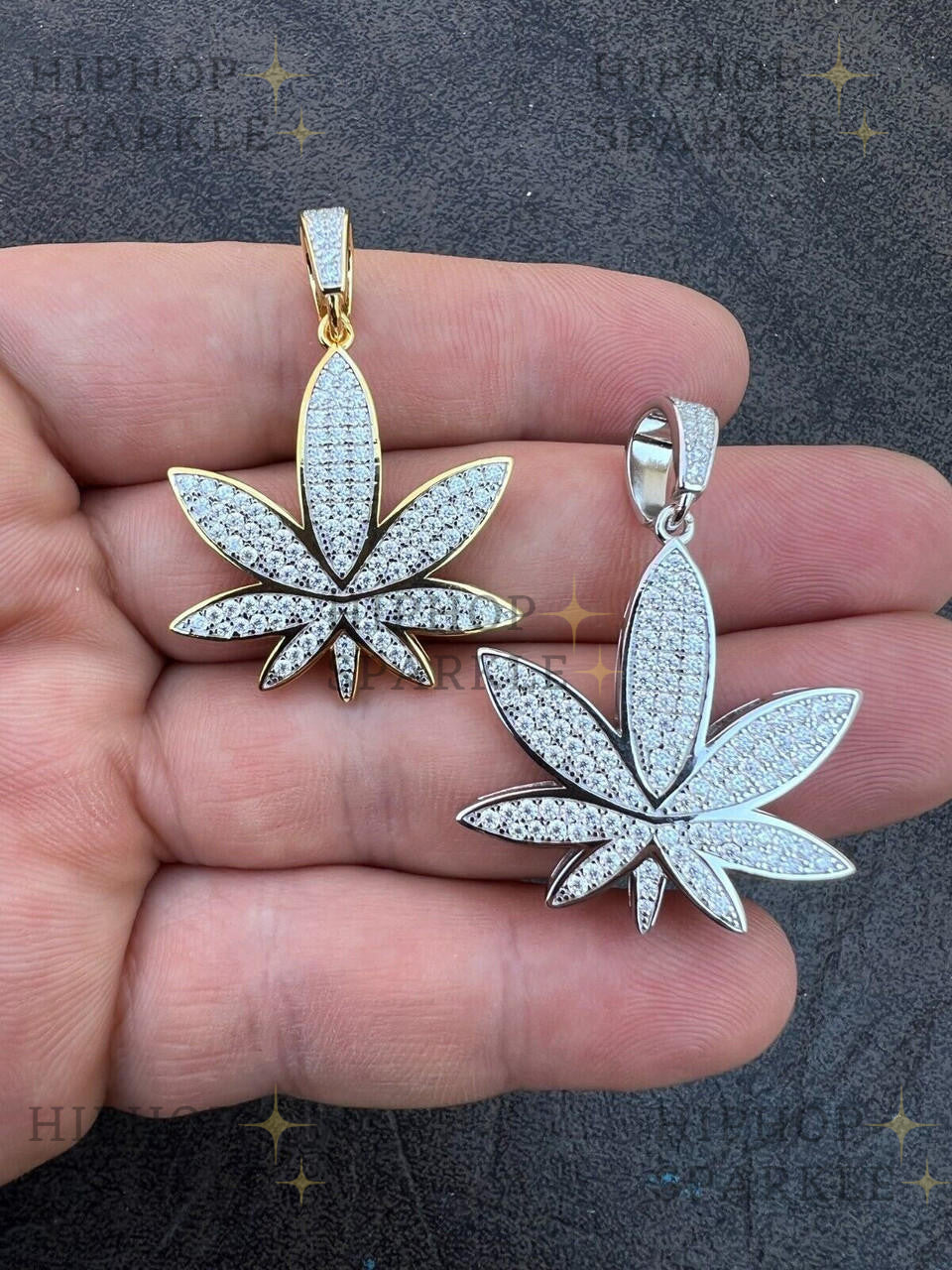 Moissanite Marijuana Weed Pot Iced Out Pendant - 14k Gold Vermeil or 925 Silver