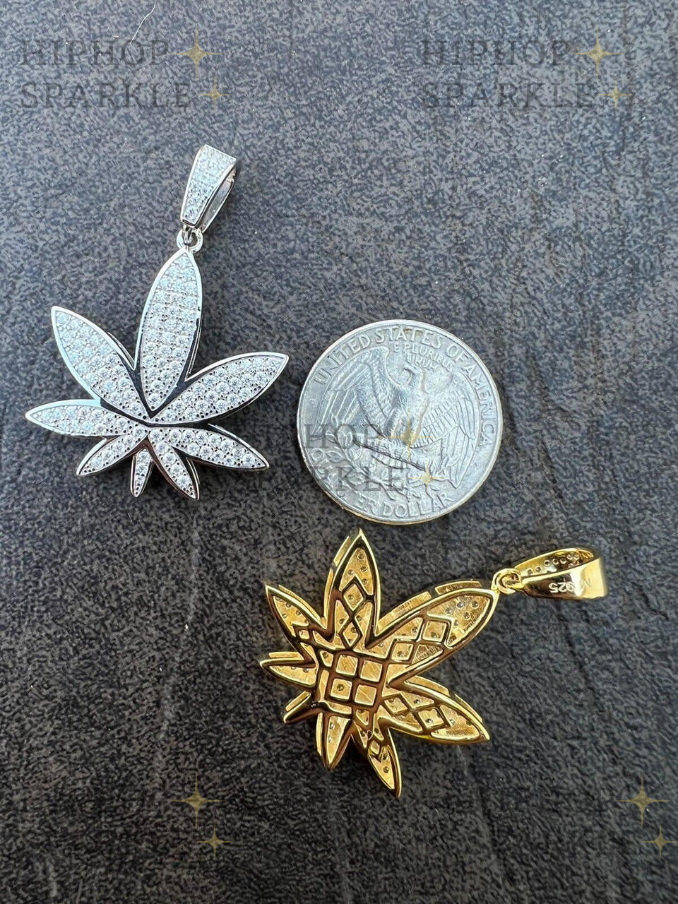 Moissanite Marijuana Weed Pot Iced Out Pendant - 14k Gold Vermeil or 925 Silver