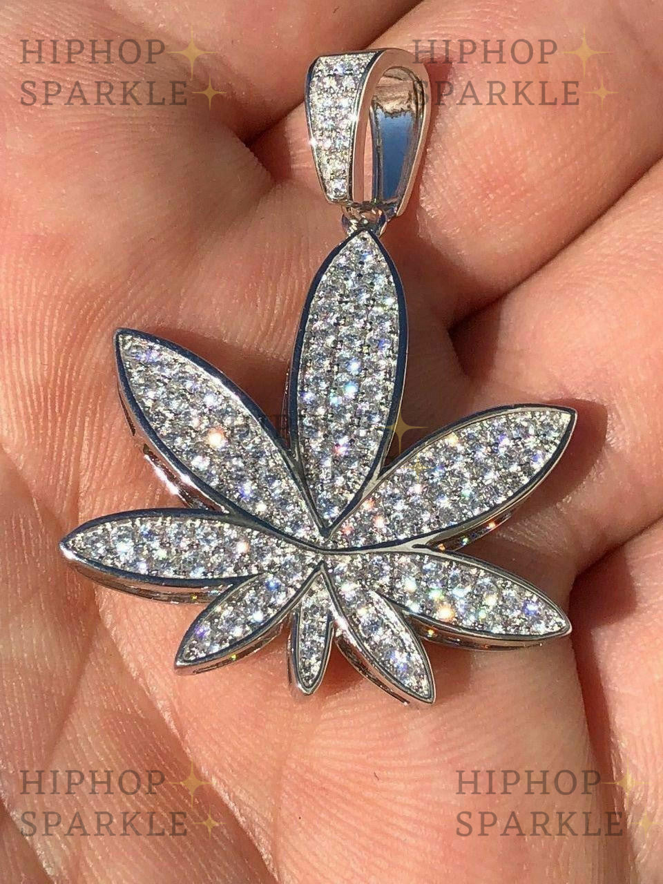 Moissanite Marijuana Weed Pot Iced Out Pendant - 14k Gold Vermeil or 925 Silver