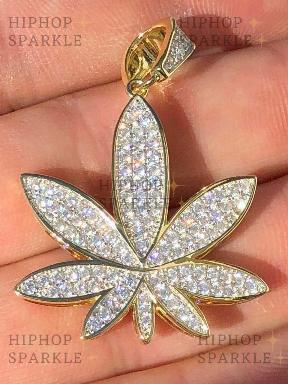 Moissanite Marijuana Weed Pot Iced Out Pendant - 14k Gold Vermeil or 925 Silver