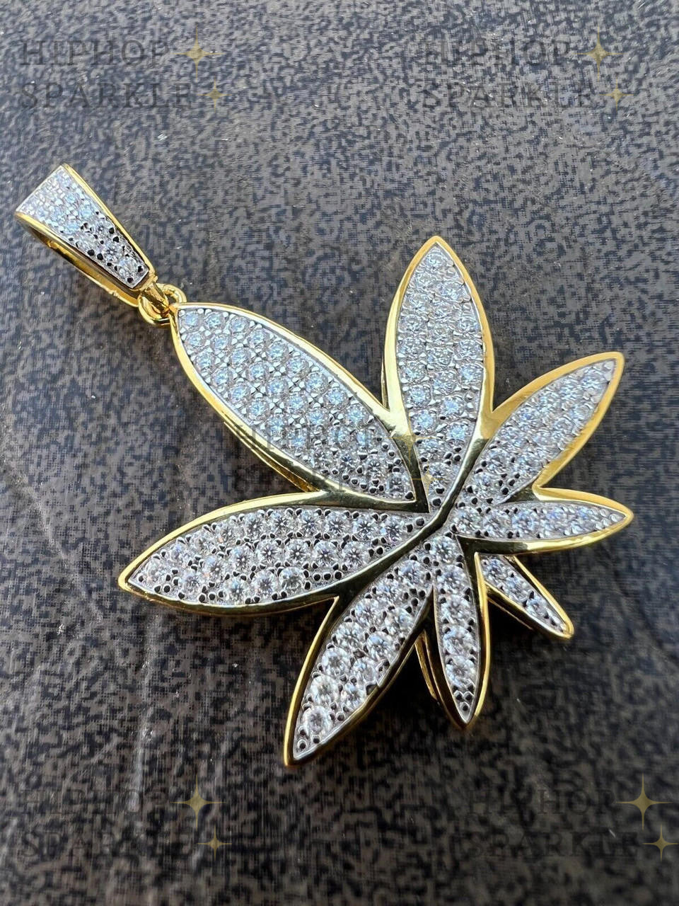 Moissanite Marijuana Weed Pot Iced Out Pendant - 14k Gold Vermeil or 925 Silver