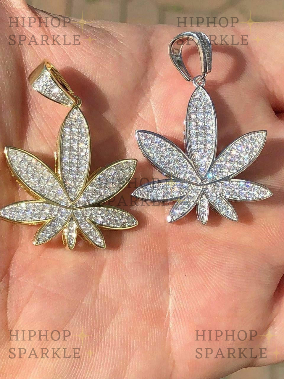 Moissanite Marijuana Weed Pot Iced Out Pendant - 14k Gold Vermeil or 925 Silver