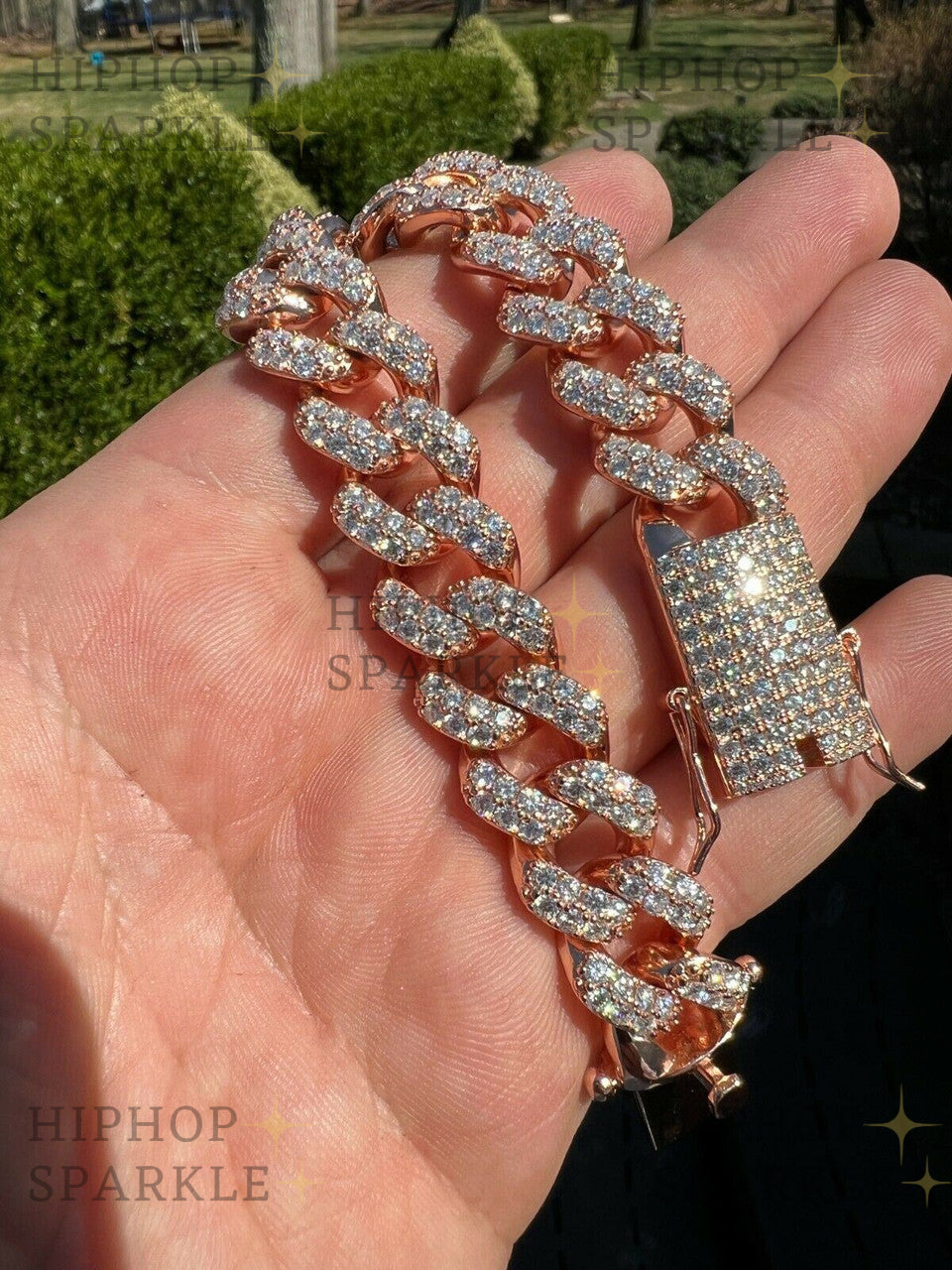 Real Miami Cuban Link Bracelet Iced Moissanite - 14k Rose Gold & 925 Sterling Silver