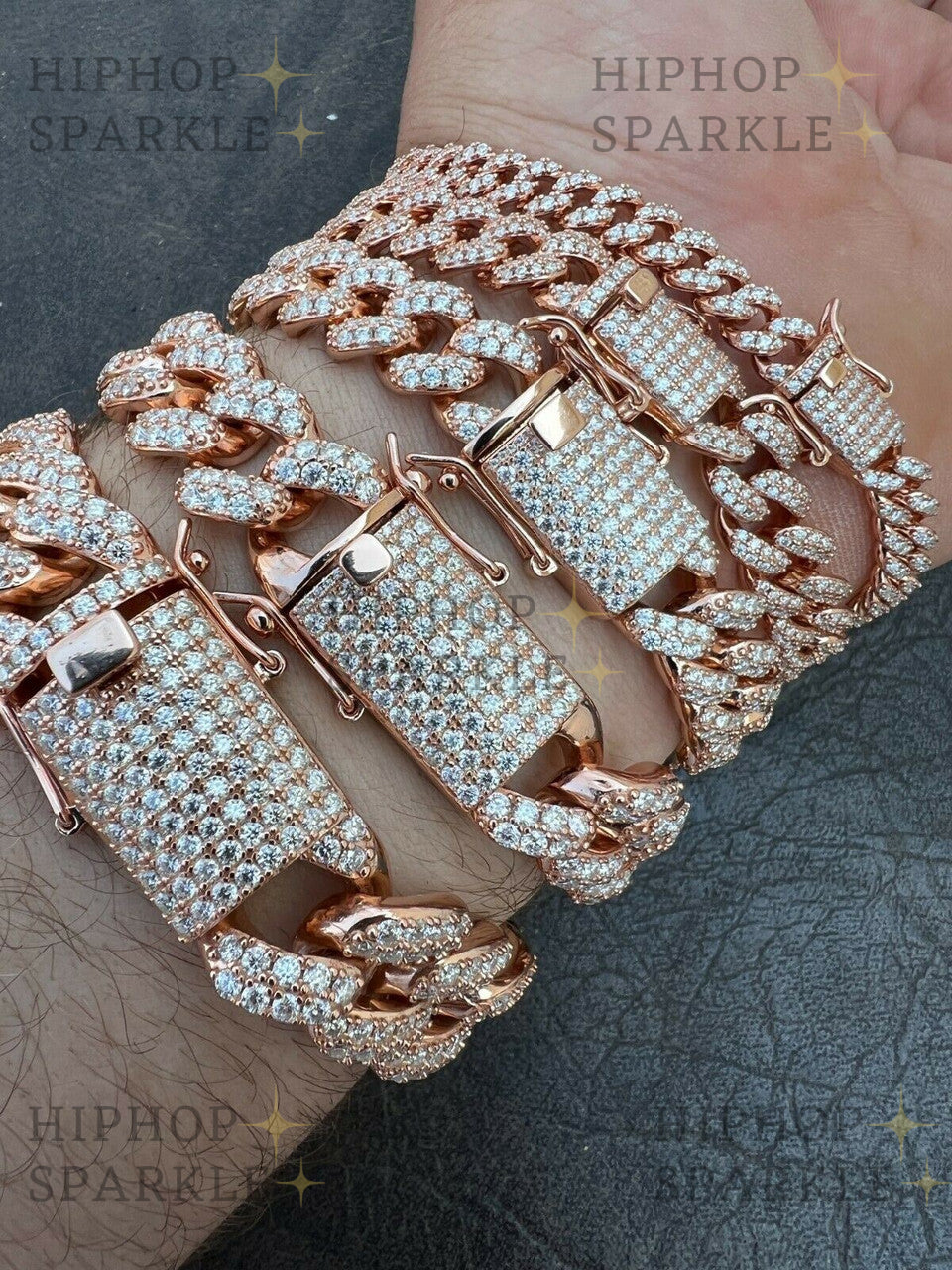 Real Miami Cuban Link Bracelet Iced Moissanite - 14k Rose Gold & 925 Sterling Silver