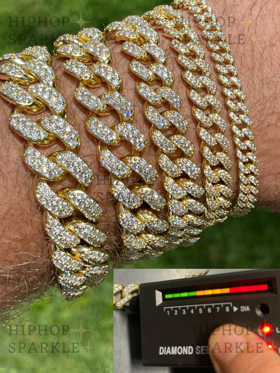 Real Miami Cuban Link Bracelet - Iced Moissanite - 14k Gold & 925 Sterling Silver