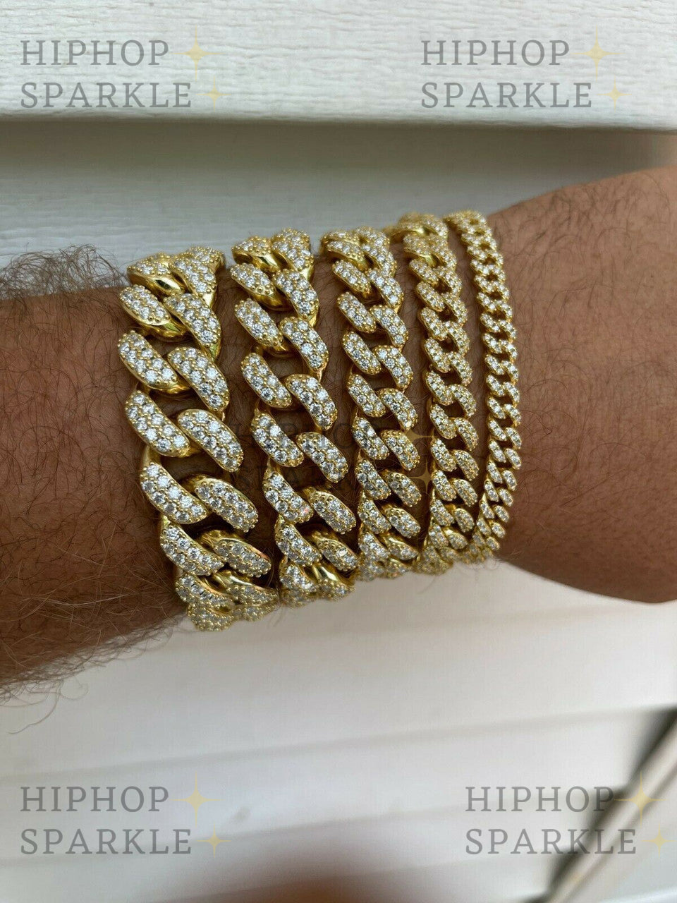 Real Miami Cuban Link Bracelet - Iced Moissanite - 14k Gold & 925 Sterling Silver