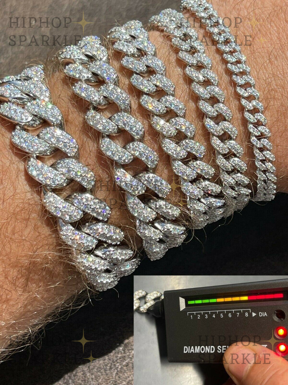 Real Miami Cuban Link Bracelet Iced Moissanite 925 Sterling Silver