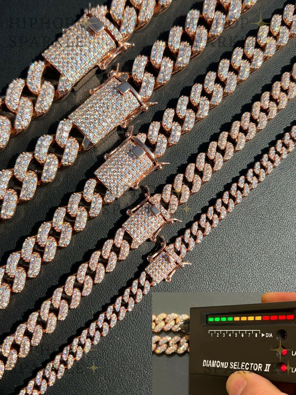 Moissanite Classic Miami Cuban Link Chain Necklace Iced Out - 14k Rose Gold Vermeil & 925 Silver - 6mm-18mm